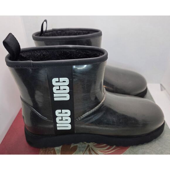 UGG CLASSIC CLEAR MINI Waterproof Ankle Boots 1113190 BLACK Women's Size 9 - Picture 1 of 7